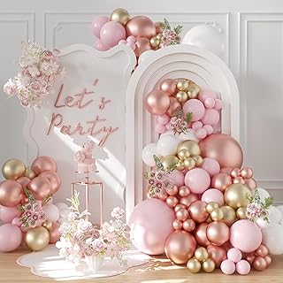 Rose Gold Balloon Arch Kit, Metallic Rose Gold Balloon Garland Kit Include Pink White and Gold Balloons Wedding Birthday B...