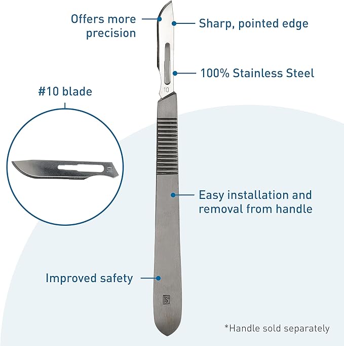 BodyMed Dermaplaning Blades #10 in Stainless Steel, 100 PCS - Disposable, Individually wrapped, Sterile Scalpel Blades for Estheticians, Facial Exfoliation, Hair Removal, Skin Care, Surgical &