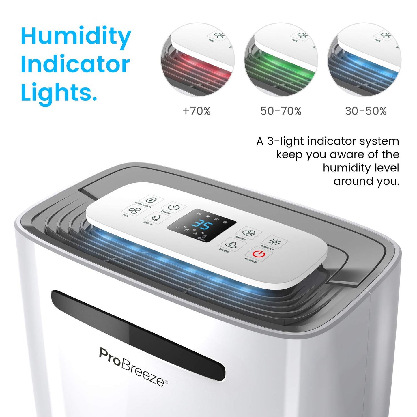 Pro Breeze 50 Pint Dehumidifier - 3,500 4,000 Sq Ft Dehumidifiers for Home Large Room Basements with Humidity Sensor, Auto Shut Off, Continuous Drainage Hose, Removes Moisture, Ideal for Basement