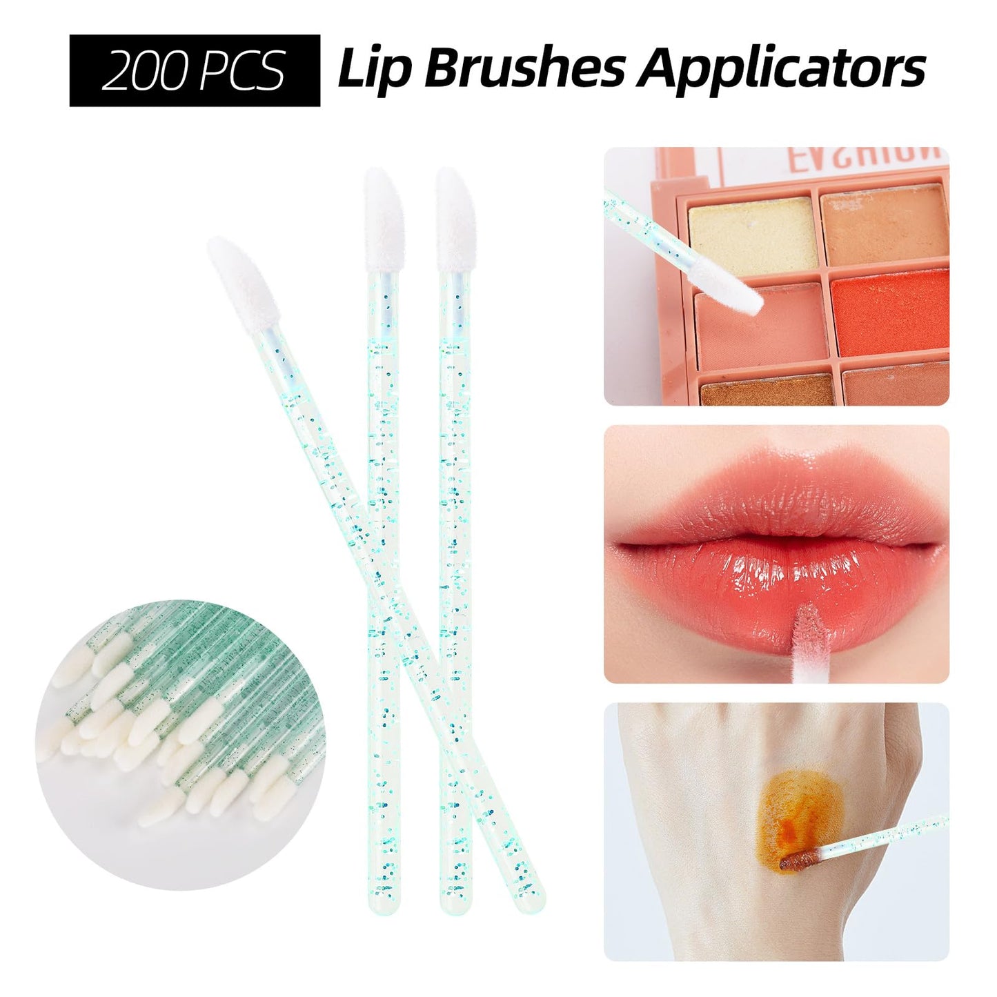 600 PCS Eyelash Extension Supplies Kit, 200 Spoolies Mascara Wands Disposable 200 Lip Brushes 200 Micro Swabs Green Eyelash Brus