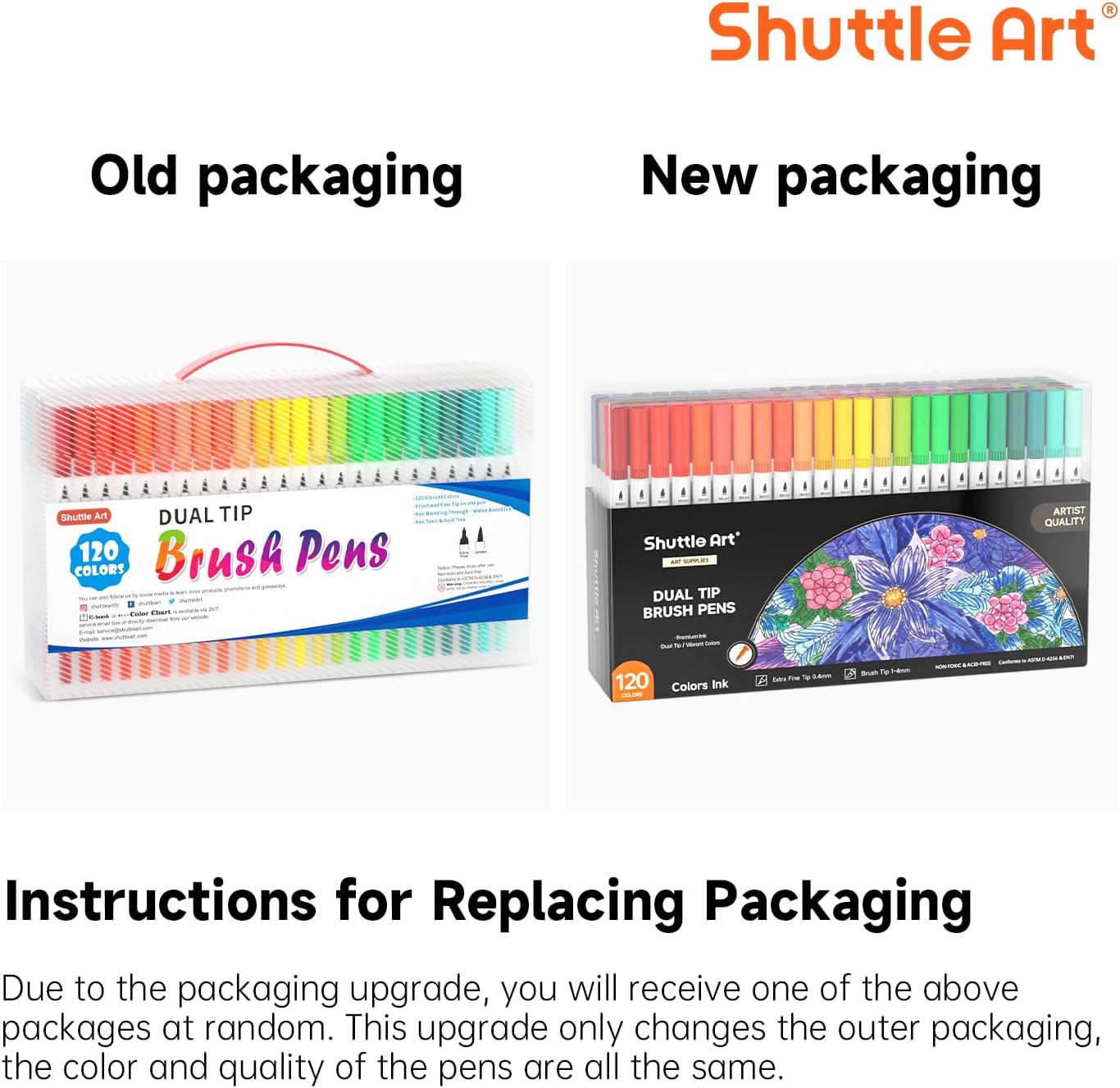 120 Colors Dual Tip Brush Marker Pens with 1 Coloring Book, Fineliner and Brush Dual Tip Markers Set, Water-based Ink Perfect for Kids Adult Artist Calligraphy Hand Lettering Journal Doodling Writing