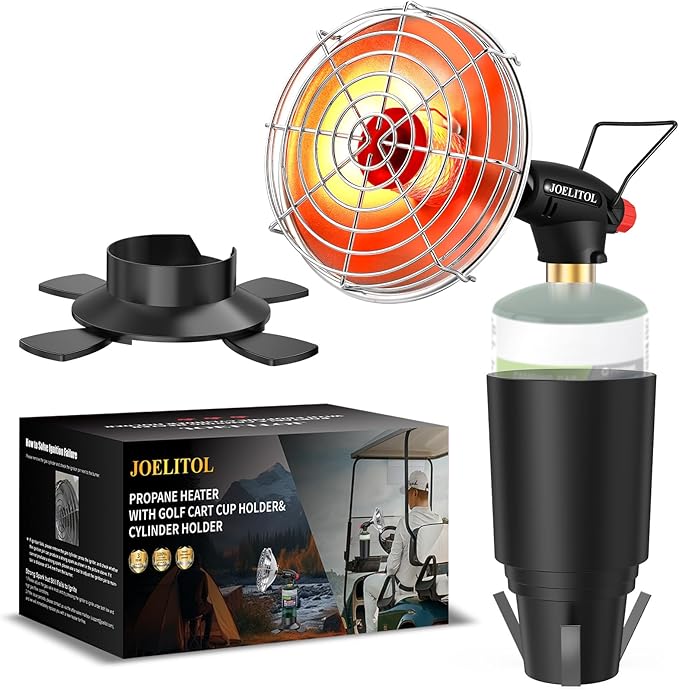 Golf Cart Heater 2 in 1 Portable Propane Heater with Self Ignition Golf Cart Cup Holder&Cylinder Base for EZGO Yamaha Club...