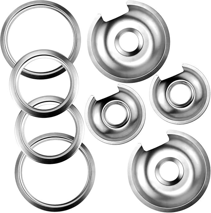 Burner Drip Pans 2 Large 8'' WB32X10013 & 2 Small 6'' WB32X10012 Chrome Drip Pan Set Fits for GE Hotpoint Electric Stove T...