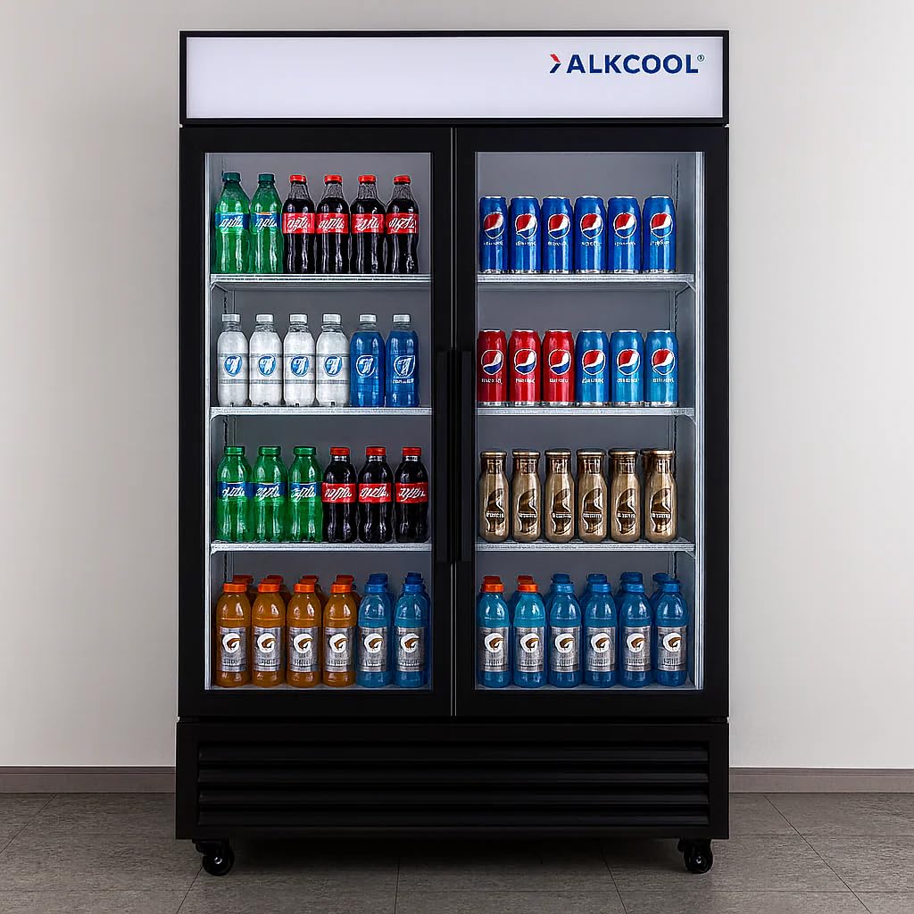 NAFCOOL Commercial Flower Beverage Refrigerator Floral Display Fridge,Two Glass Door Drink Cooler with LED Light Adjustable Shelves,ETL Sanitation,43 Cu Ft,47" Wide,Wheels Not Included