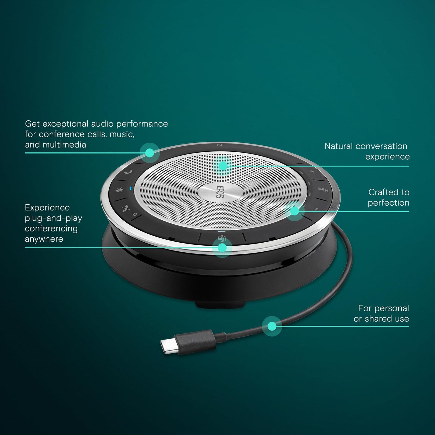 EPOS Expand SP 30T (1000225) Portable Bluetooth Speakerphone - Instant Conferencing Anywhere - Sound-Enhanced - PC, Mobile Phone & Softphone Connection