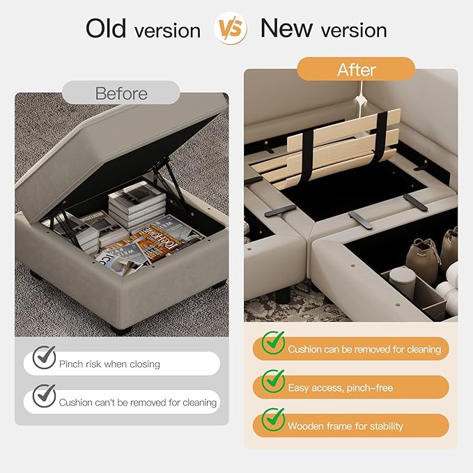 Belffin Modular Sectional Sofa with Storage Chaises Sectional Sleeper Sofa Couch 8 Seat Sectional Bed Grey