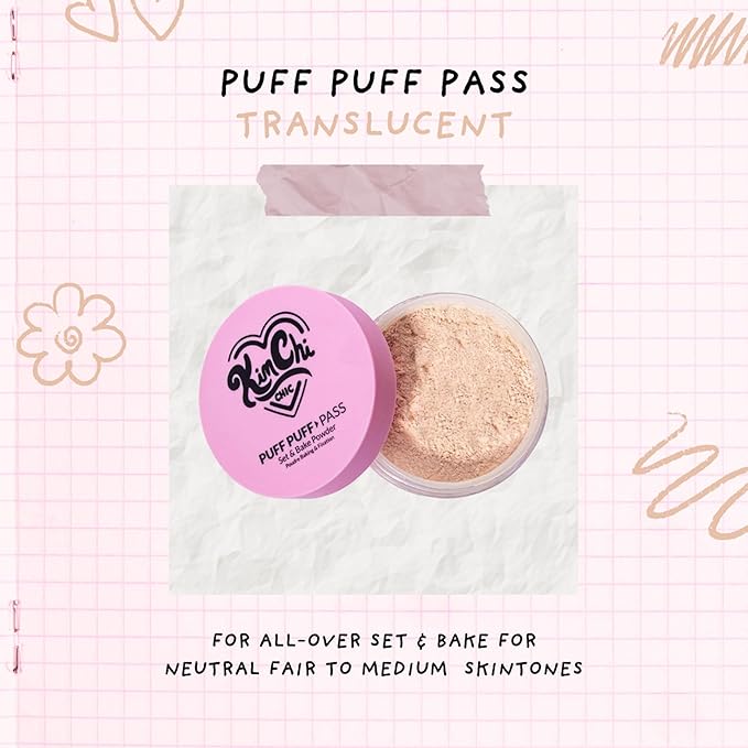 KimChiChic Beauty Puff Puff Pass Set and Bake Setting Powder for Makeup, Extra Fluffy Loose Face Powder Poof, Soft Natural Face Makeup for Uneven Skin Tone, 03 Translucent
