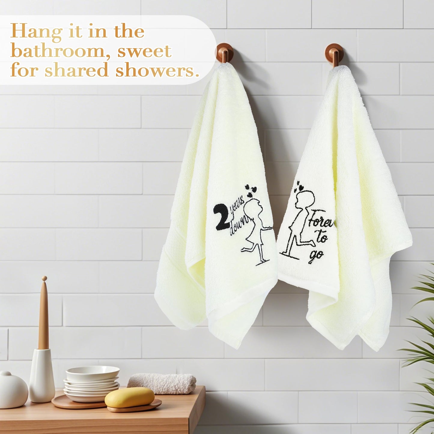 EcoUtens 2nd Anniversary Cotton Gift, 2 Pack Premium 100% Cotton Towel Set with 2 Years Anniversary Card, Romantic Gifts Anniversary Marriage Gifts for Him Her Husband Wife Couple Gift