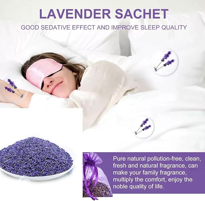 20-Piece Lavender sachets for wardrobes, Drawers, Closets, and Storage Spaces, Home Fragrance sachets, Natural Lavender Flowers, Purple