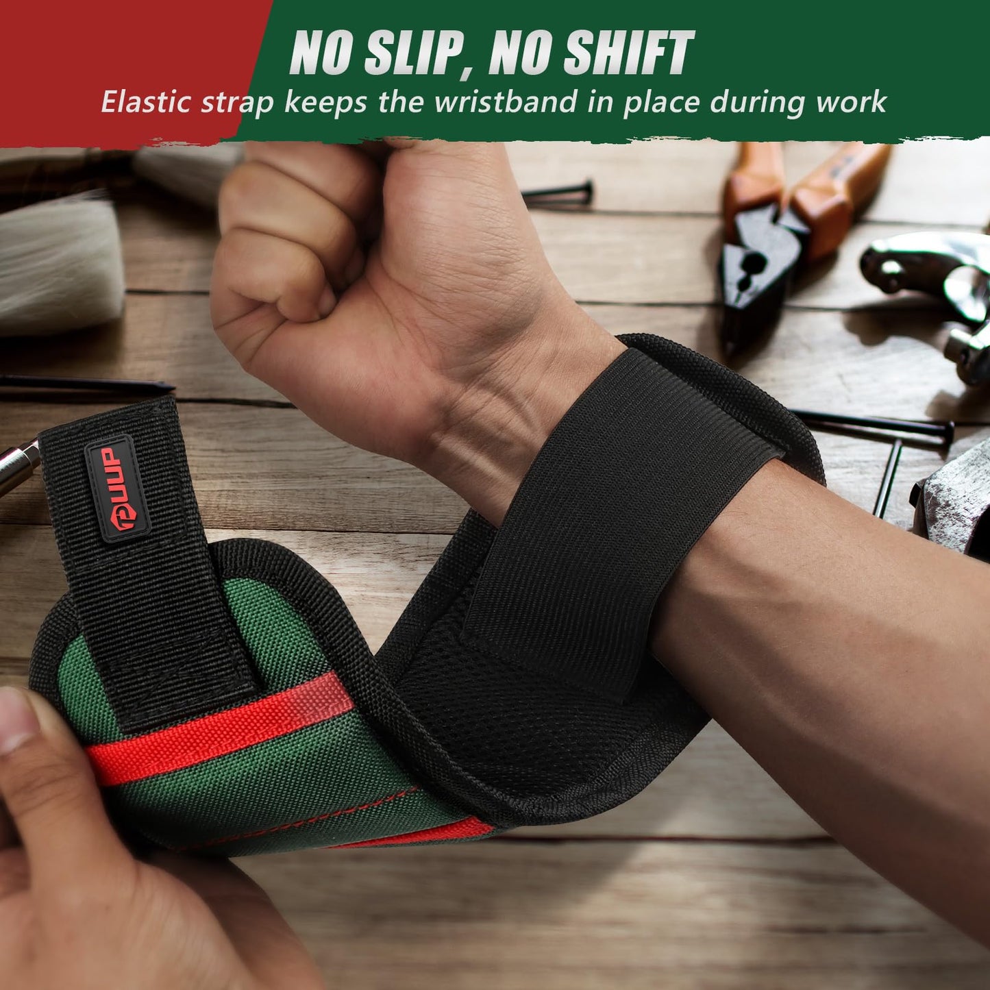 UUP Magnetic Wristband for Tools, Tool Belt Wrist Band with LED Light, 15 Powerful Magnet, Adjustable Wrist Screws Holder, Birthday Gift for Men, Him, Dad, Fathers Day, Mechanics, Woodworker, Handyman
