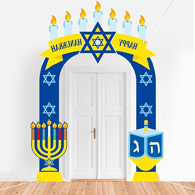 3PCS Happy Hanukkah Porch Banners Chanukah Door Decorations Shalom Hanukkah Party Door Covers Banner Hanging Backdrop Porc...