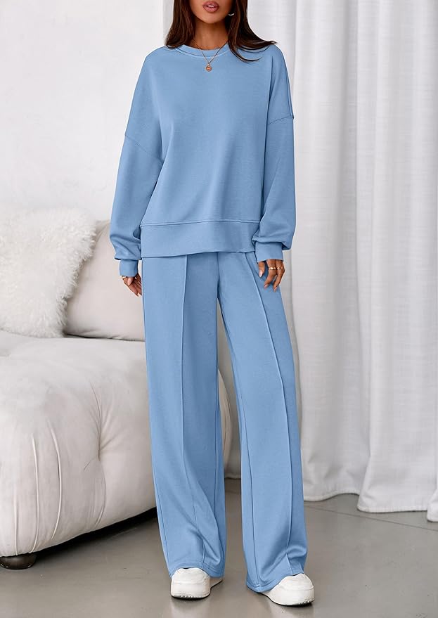 PRETTYGARDEN 2 Piece Sets For Women Fall Trendy Long Sleeve Sweatshirt Wide Leg Pants Loungewear Set Matching Sweatsuit