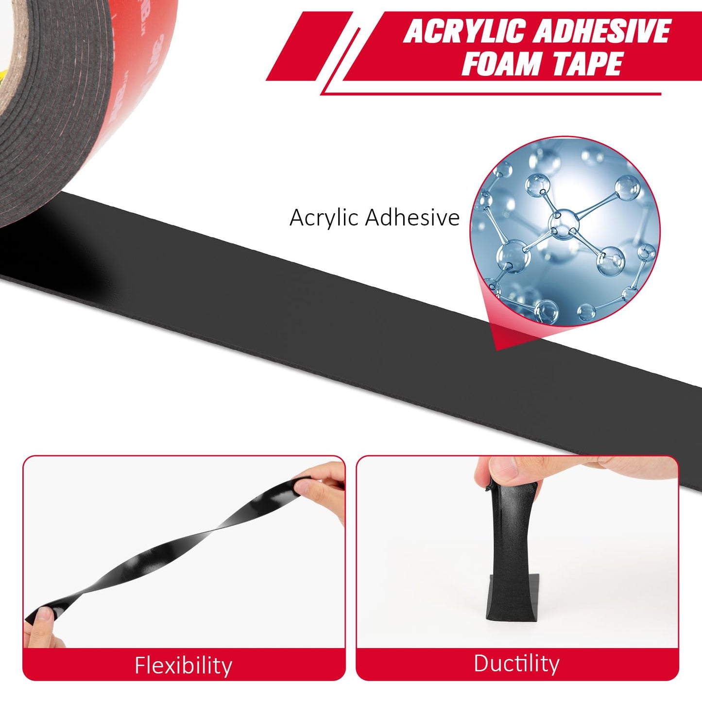 3M Double Sided Tape VHB 0.5" x 15.4 Ft 5925, Heavy Duty Mounting Tape, Foam Tape Strong Adhesive for Automotive Emblem Trim Décor Dashboard Home Office Indoor Outdoor, Black, 0.025'' Thick