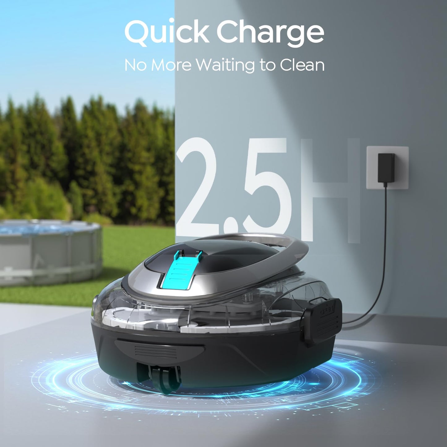 S2 Cordless Robotic Pool Cleaner for Above Ground Pools, Cordless Pool Vacuum, Dual-Layer Filtration, 90-Min Cleaning Cycle, Small-Medium Pool Coverage, Self-Parking (Transparent Black)