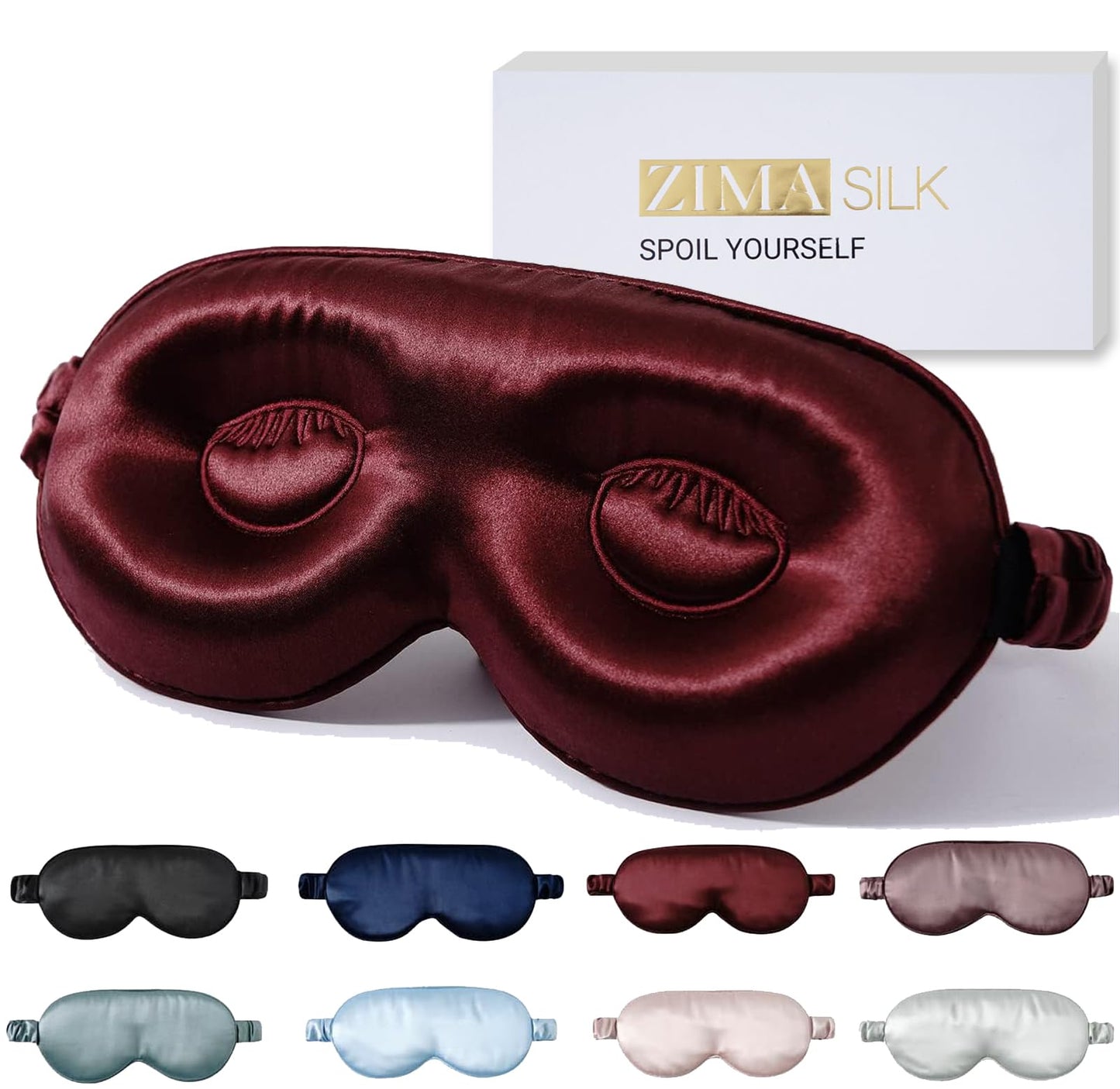 ZIMASILK Adjustable 22 Momme 100% Pure Mulberry Silk Sleep Mask, 3D Contoured Cup Eye Mask for Sleeping, Super Soft Breathable Blindfold, Perfect Blocks Light for Sleeping (Burgundy)