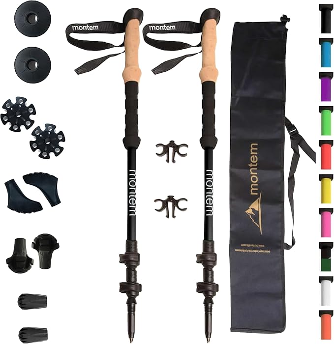 Montem Ultra Strong Trekking, Walking, and Hiking Poles - One Pair (2 Poles) - Collapsible, Lightweight, Quick Locking, We...