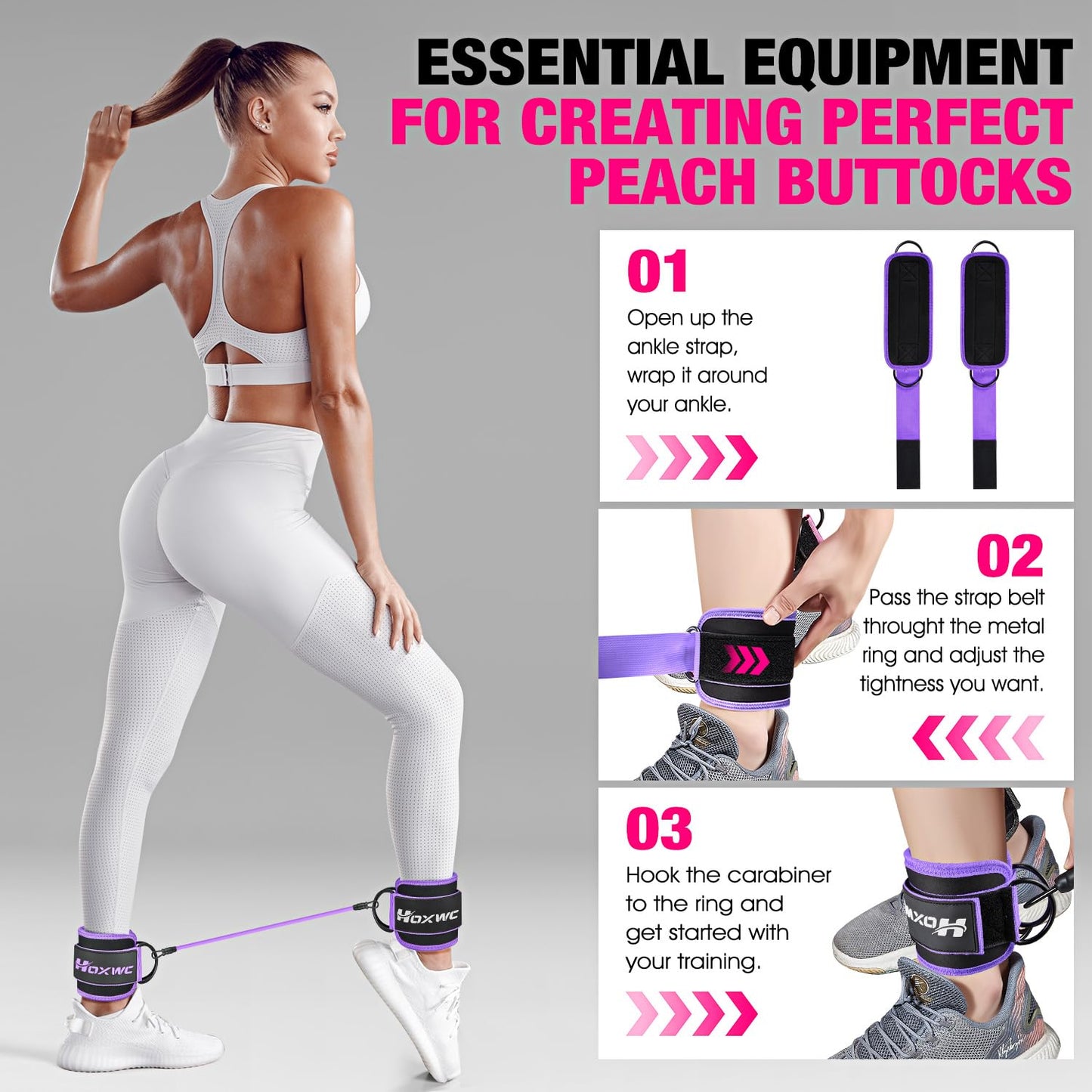 HOXWC Ankle Resistance Bands, Ankle Bands with Cuffs for Working Out, Exercise Bands for Butt Lift, Training Workout for Kickbacks Hip Gluteus Training Exercises, Glutes Workout Equipment for Women