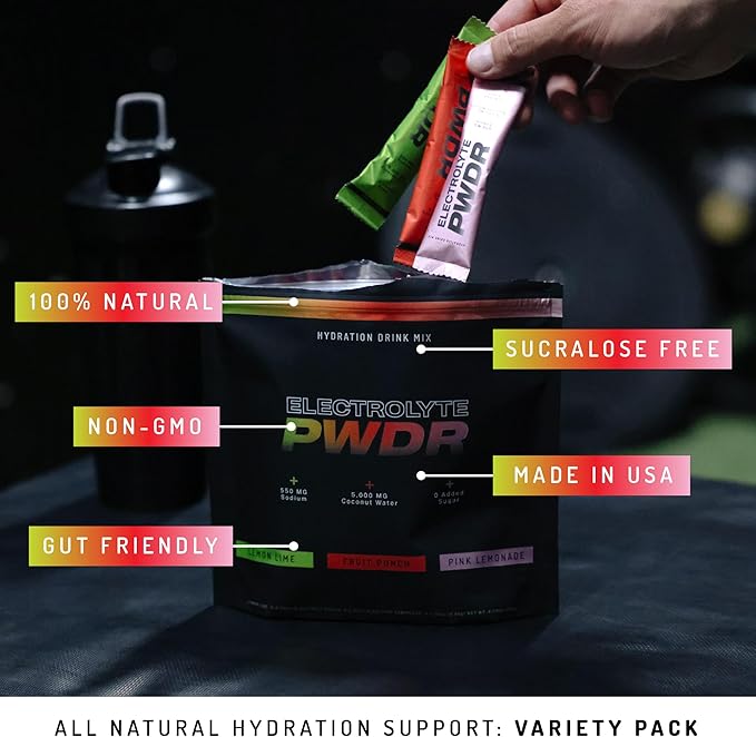 PWDRS Electrolytes | All Natural Electrolyte Packets | Zero Added Sugar | 5,000mg Coconut Water for Fast Hydration | Non-GMO, No Sucralose | 30ct Variety Pack