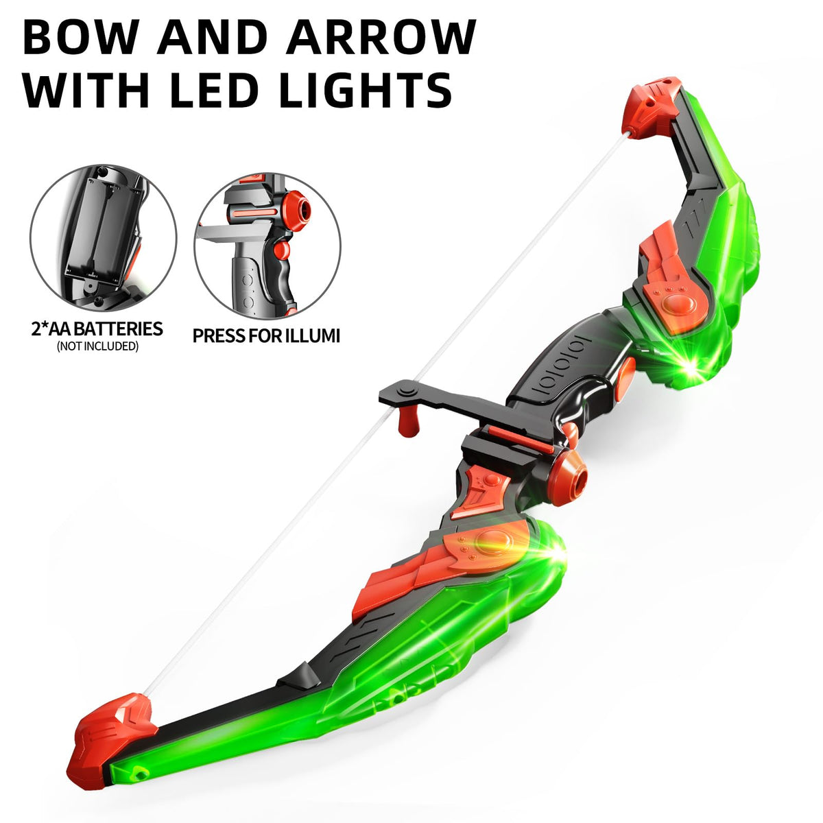TEMI Kids Bow and Arrow Set - LED Light Up Archery Toy Set with 10 Suction Cup Arrows, Target & Quiver, Indoor and Outdoor Toys for Children Boys Girls