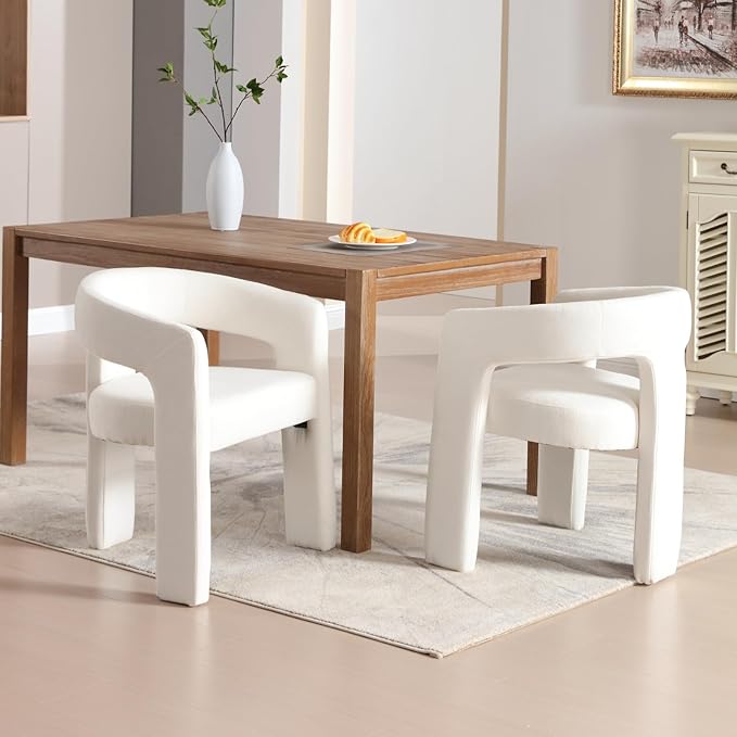 DAYALANE Modern Barrel Dining Chair, Upholstered Accent Kitchen Chair with Arms Comfy Chenille Side Chair for Living Room/Home Office/Reception, Beige Chenille