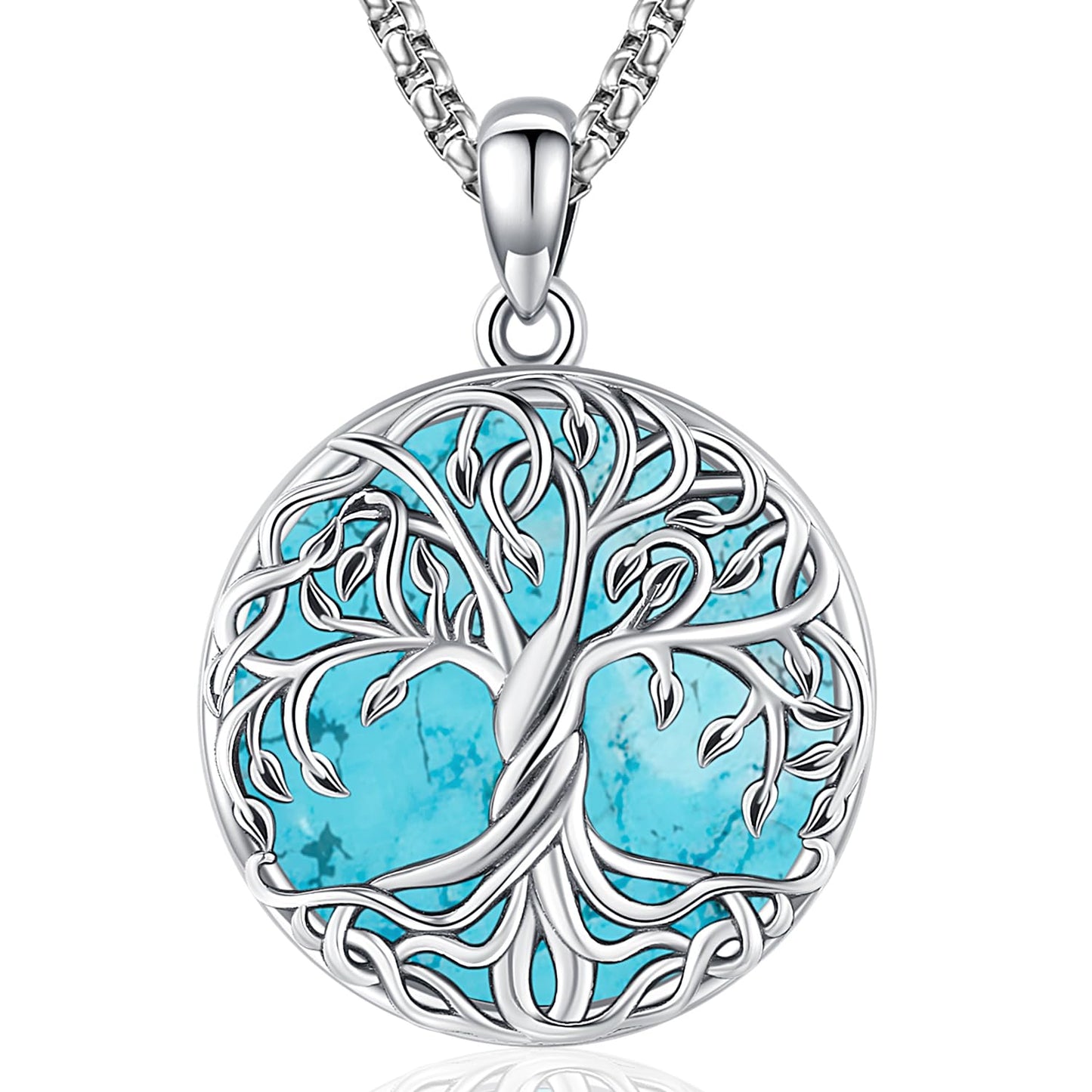 Aniu Tree of Life Necklace for Women, 925 Sterling Silver Celtic Family Tree Charm Pendant Turquoise Jewelry for Birthday Christ