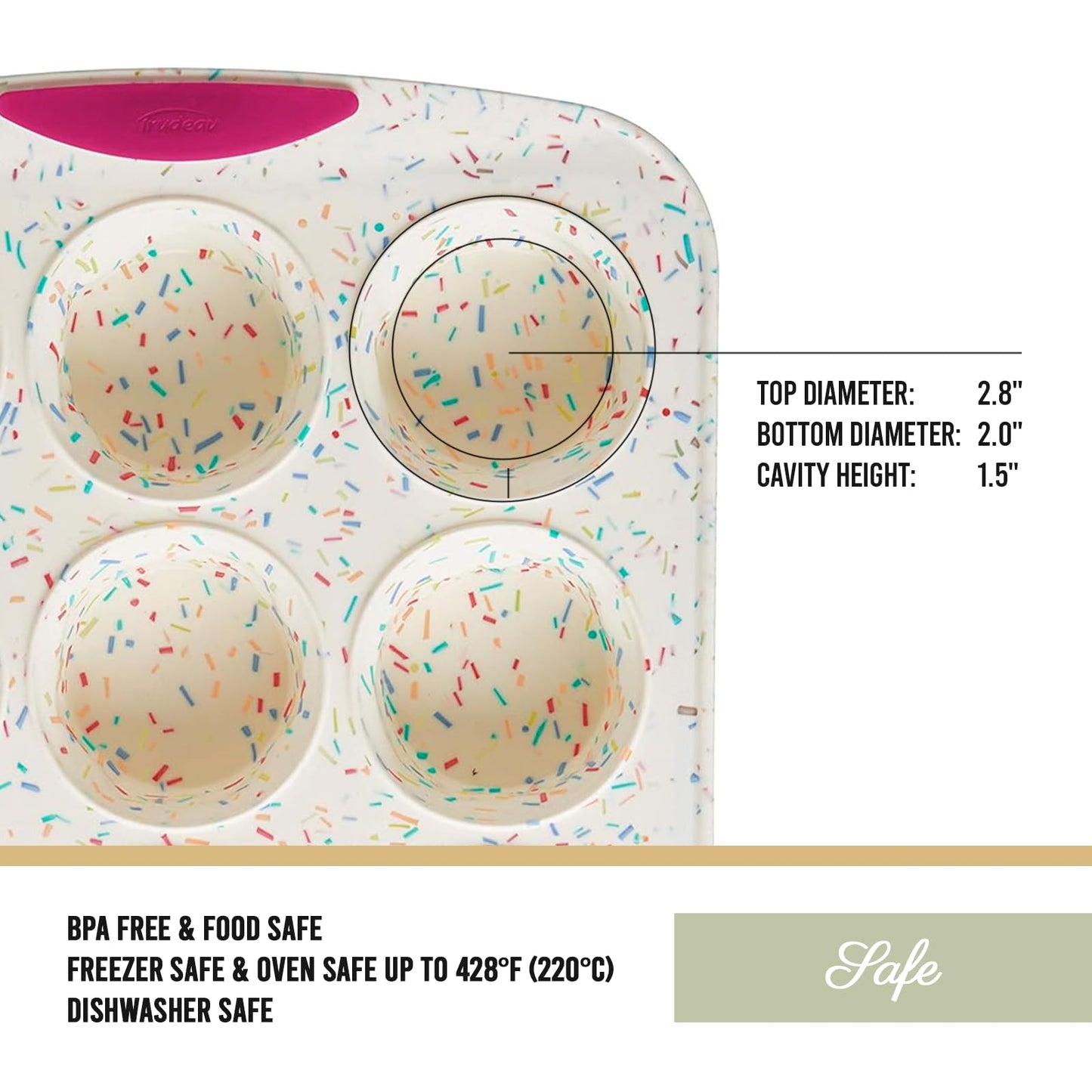 Trudeau Structured Silicone Muffin Pan, 12 Cup, Confetti/Fuschia