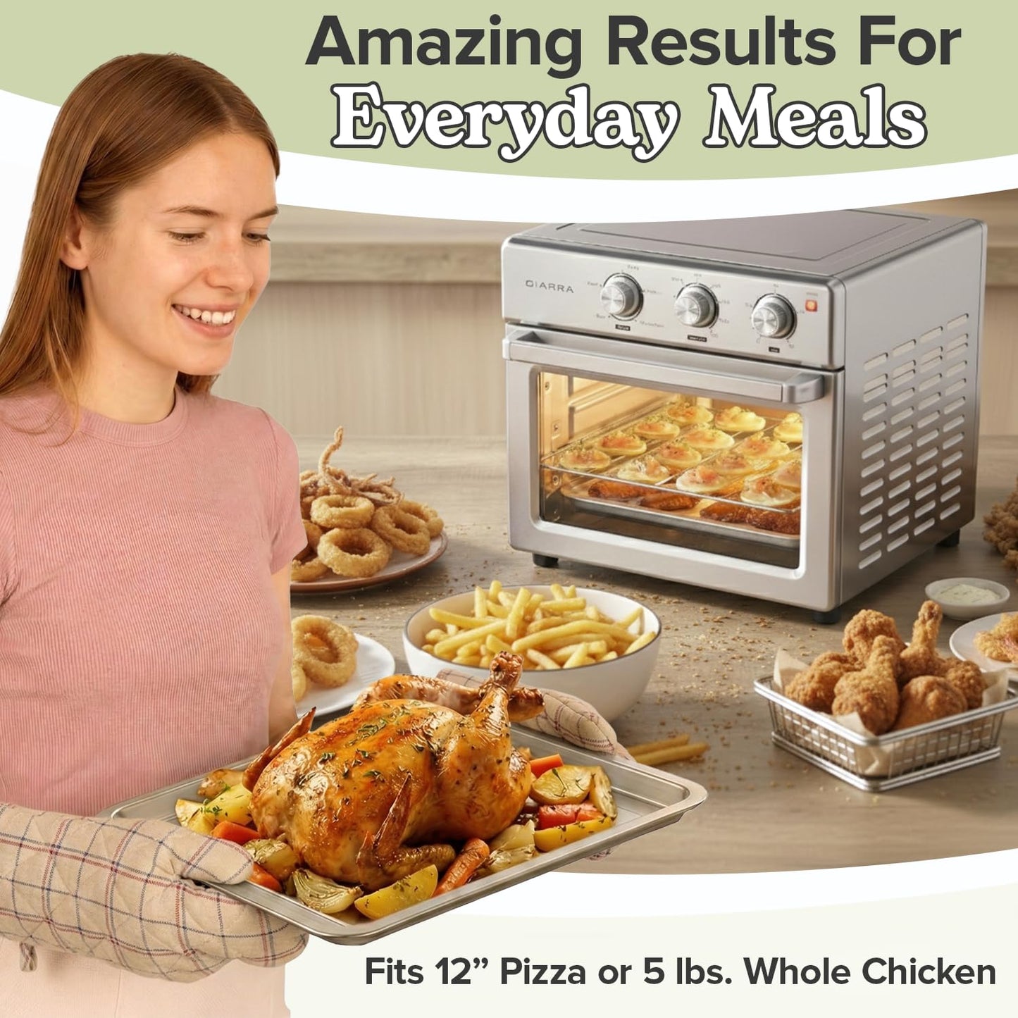 CIARRA CATOSMC01 Oil-Less Countertop Convection Oven, 6-in-1 Compact Air Fryer & Convection Toaster Oven with Rapid Heat & Adjustable Temp & Timer, Kitchen Essentials for Pizza & Rotisserie Chicken