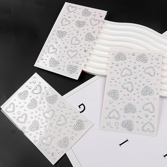 3 Sheets Self Adhesive Face Gems Stickers, Heart Gems Rhinestones Stickers, Bling Jewels for Makeup, Crafts, Home Decor Scrapbooking Embellishments(Laser Rhinestones)