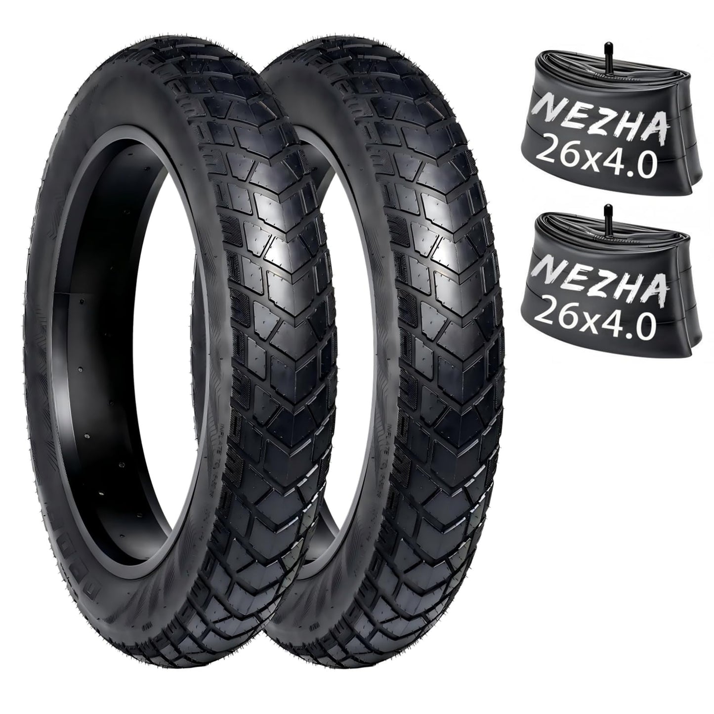 2-Pack NEZHA 26×4.0 Fat Tire for Electric Bikes & Fat Bikes, All-Terrain Puncture-Resistant Bicycle Tire, Durable Replacement Tire for Snow, Sand, Trails & Urban Roads