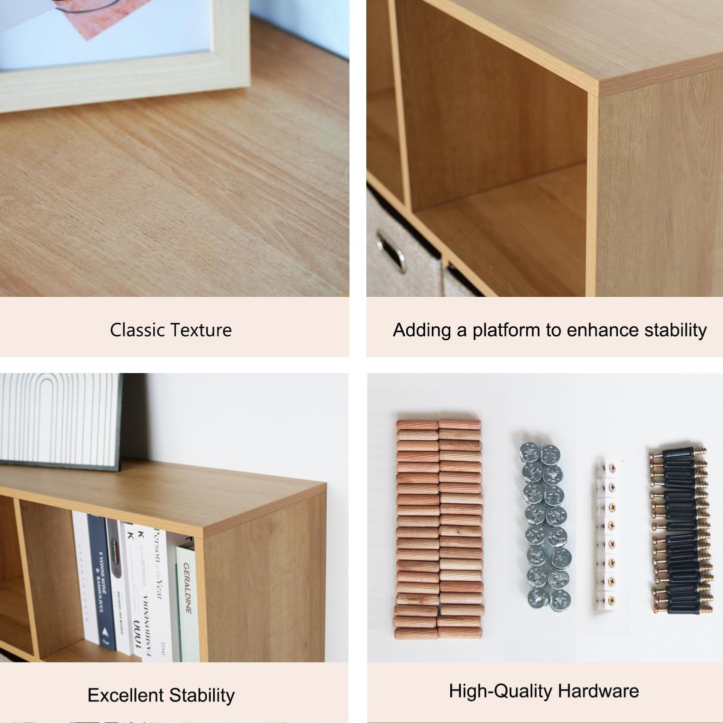 Wooden 8 Cube Storage Organizer with Closed Back Panel, Cube Shelf Heavy Duty Cubby Storage Organizer with Compartments for Living,Display Shelf,Bookshelf Furniture (Oak, 8-Cube)