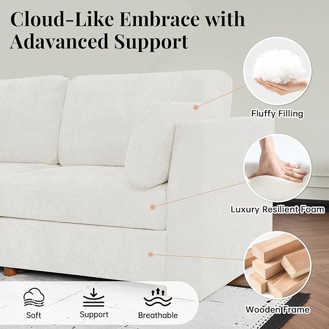 CUGOAO 159'' Modular Sectional Sofa, 8-Seater Oversized U-Shaped Sectional Couch with Ottoman, Deep Seat Chenille Cloud Couch, Mordern Upholstered Couches for Living Room, Apartment, Office, Beige