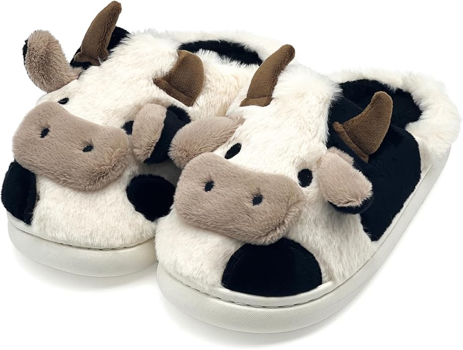 NZFUN Cow Slippers for Women and Men, Fluffy Cute Cozy Cartoon Fuzzy Cow House Slipper Womens Milky Cows Animal Preppy Fun...
