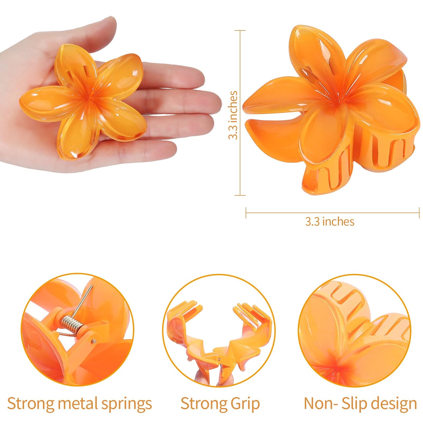 Sisiaipu Hawaiian Plumeria Hair Accessories - 6 Pack Large Claw Clips for Thick and Thin Hair, Beach Tropical Hair Clips for Wom