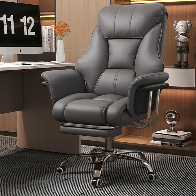 HDHNBA Big and Tall Office Chair 550 lbs Extra Wide Leather Executive Chair with Retractable Footrest, Heavy-Duty Ergonomic Chair, Adjustable Height Computer Gaming Chairs