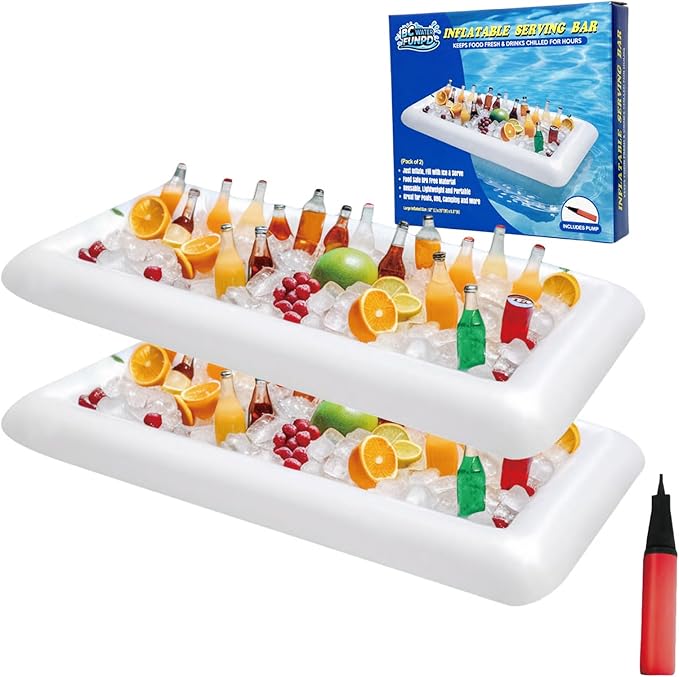 BCWATERFUNPD Inflatable Cooler Table 2 Pack Inflatable Serving Bars Floating Pool Cooler Bar Ice Buffet Serving Trays Keep...