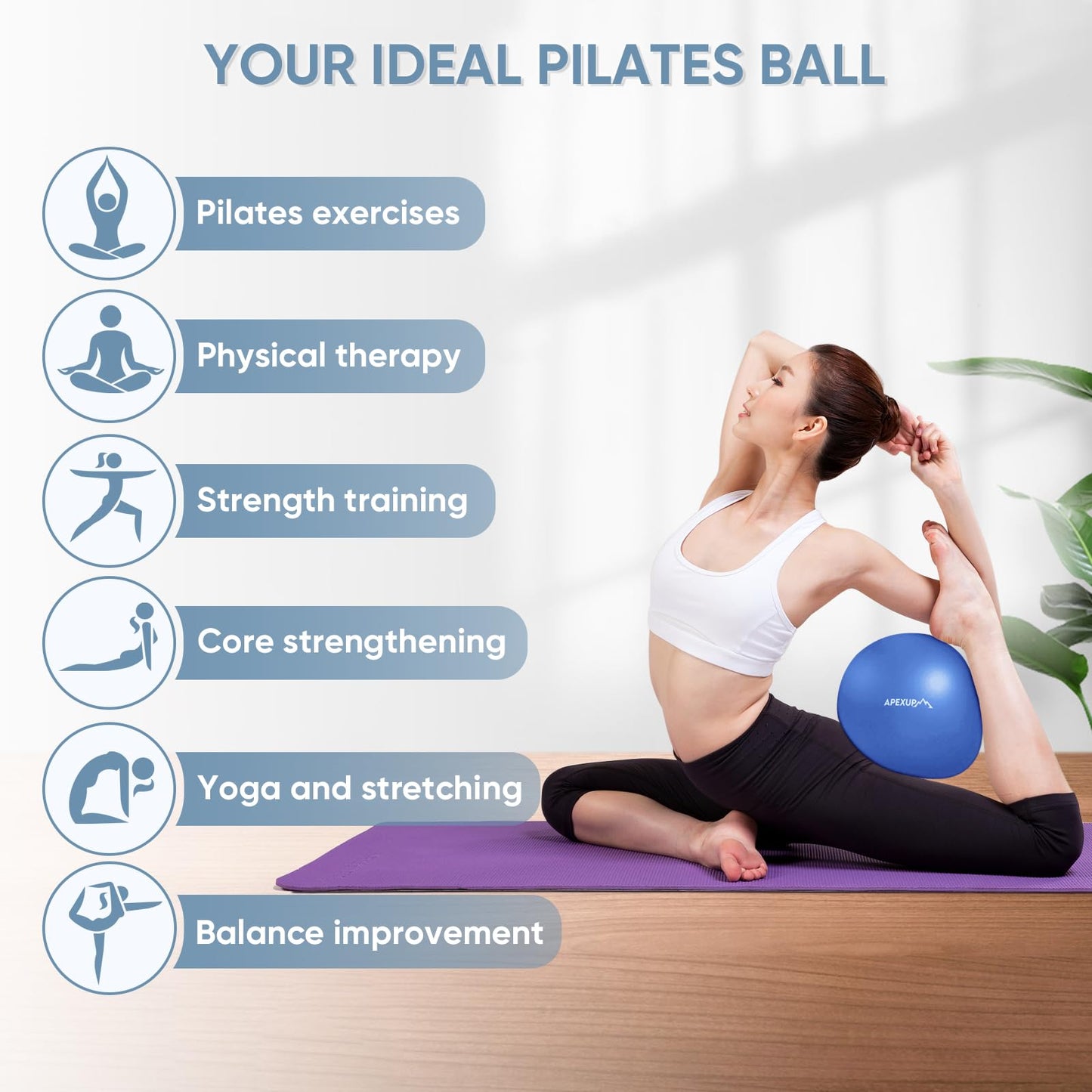 APEXUP Yoga Ball Exercise Ball, Heavy Duty Pilates Ball for Fitness, Balance, Core Workout, Physical Therapy (XXS (9") 23cm, Indigo)