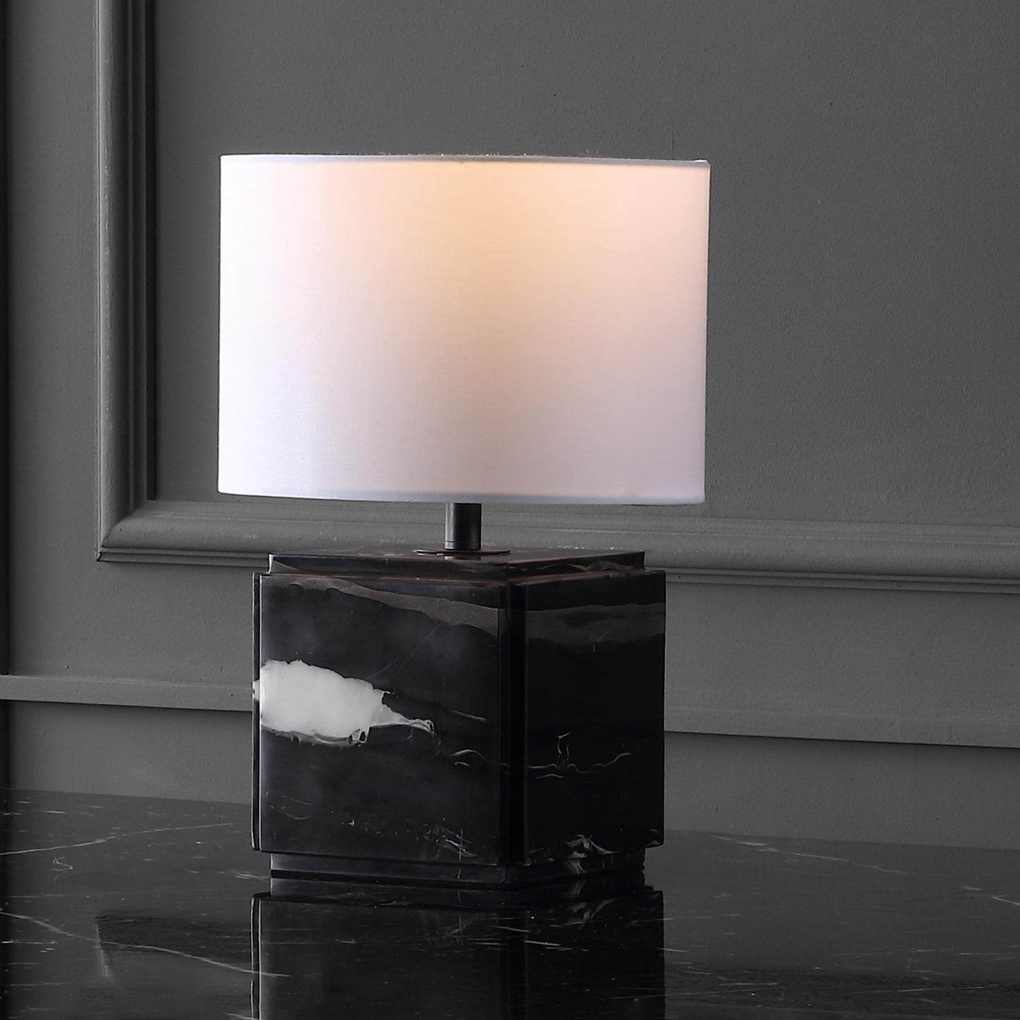 SAFAVIEH Couture Lighting Collection Zahra Black/White Marble 15-inch Dimmable Table Lamp for Bedroom Living Room Home Office Desk Nightstand (LED Bulb Included)
