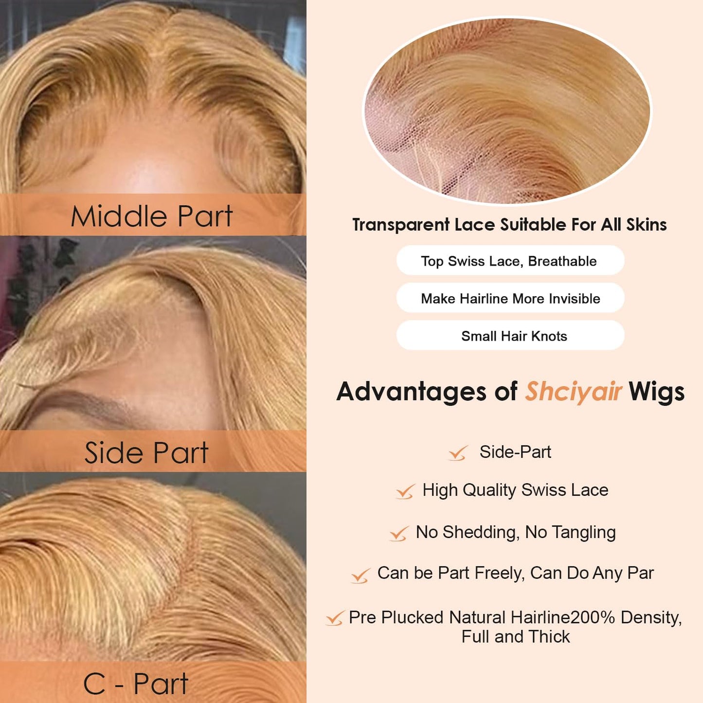Shciyair Honey Blonde 200 Density 13x4 Body Wave HD Lace Front Wigs Human Hair Pre Plucked Honey Blonde Wig Human Hair HD Lace F