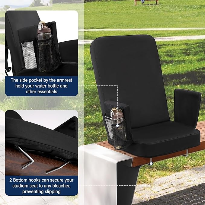 TOPSKY Stadium Seat with High Back Support, 26.2”Height, 19.1”Width (Seat 17.7”), Wide Bleacher Seats with 2 Hook, Picnic Seat，XY-CR-693-W43H (2 Pack)