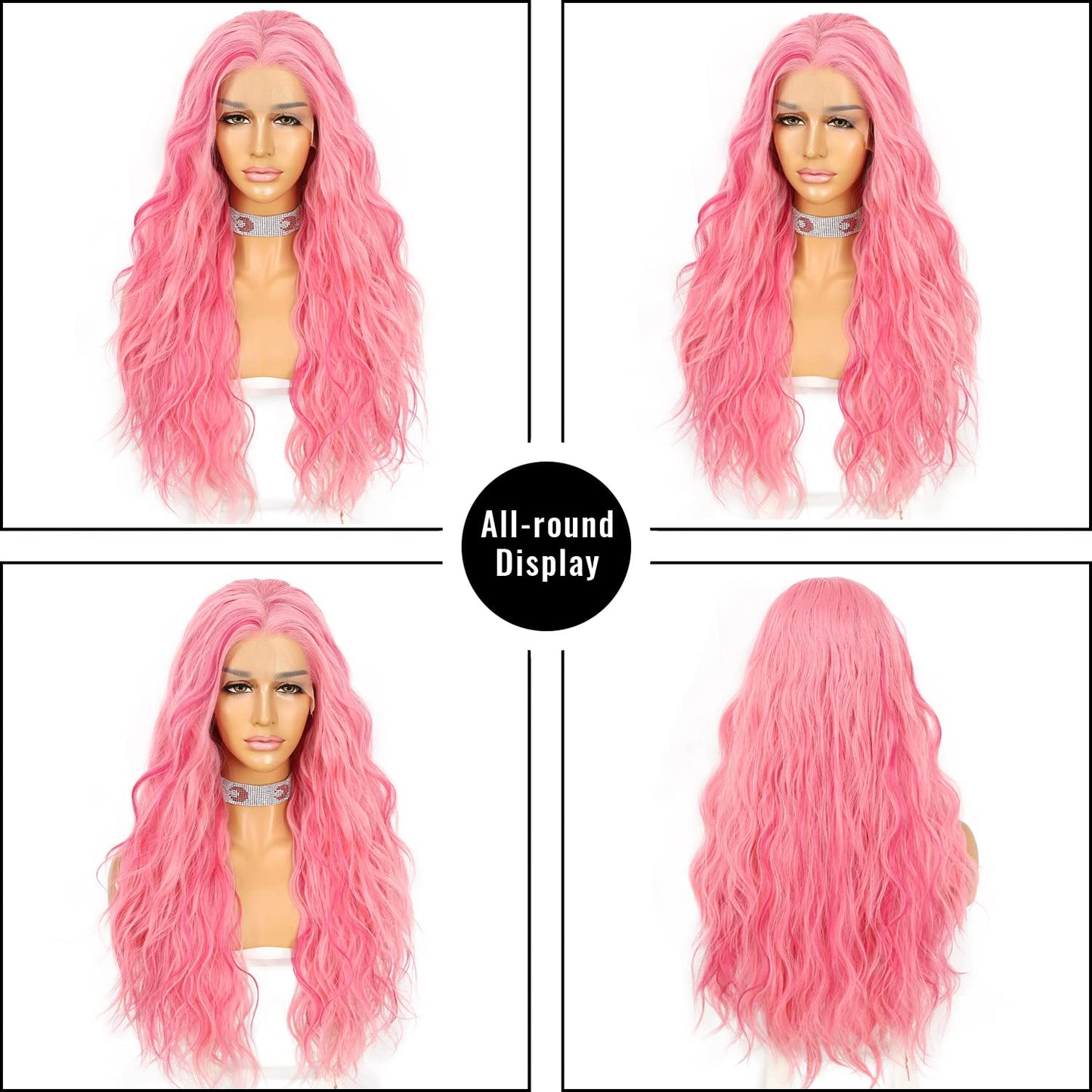 SAPPHIREWIGS Highlight Pink Lace Front Wigs Long Loose Curly Wavy Wig 13  4 Synthetic Lace Front Wigs Glueless Heat Resistant Fi
