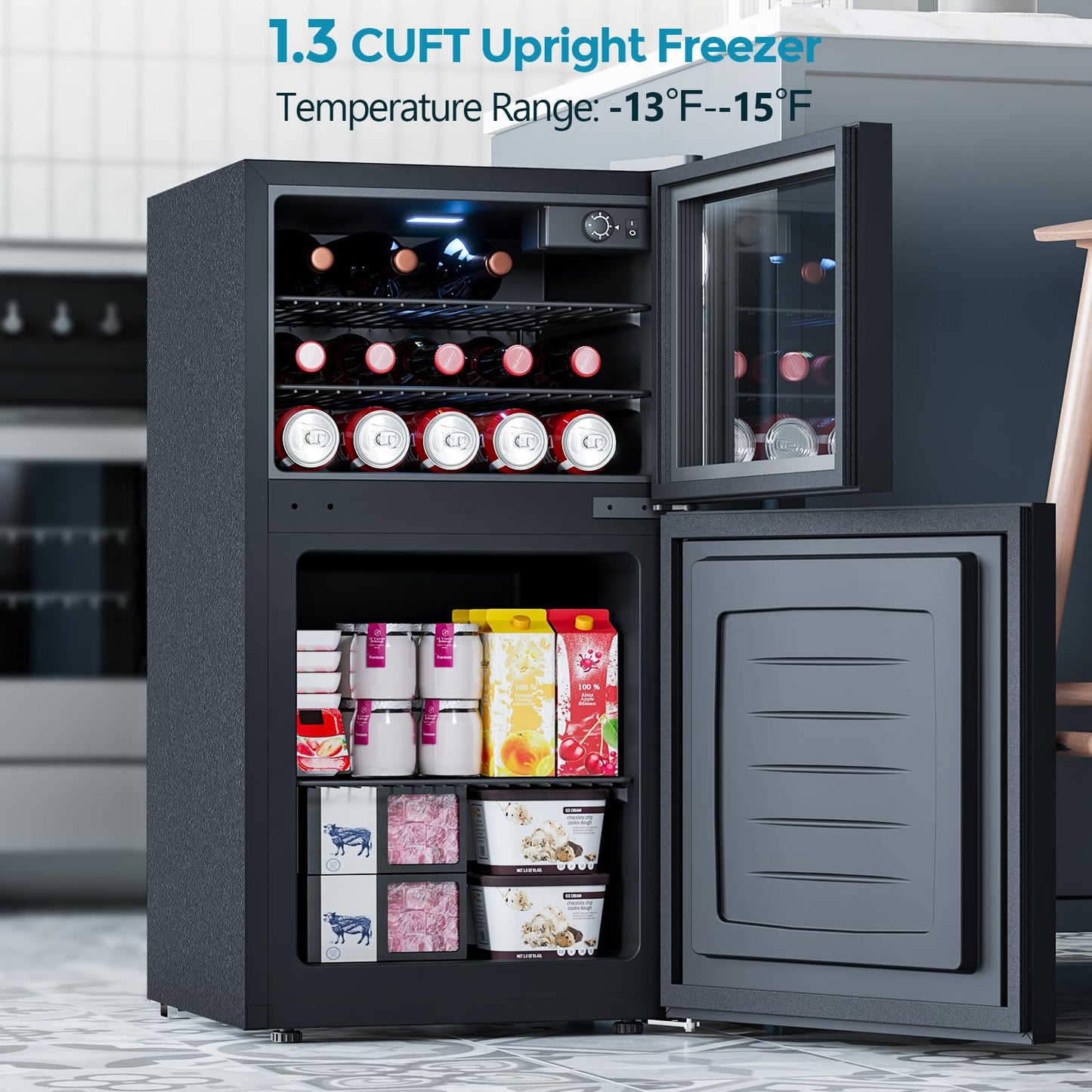 Electactic 2.6 Cu.Ft Mini Fridge with Freezer, 2 Door Compact Refrigerator, Freestanding Beverage Wine Cooler for Bedroom, Office, Home, Reversible Door, Adjustable Thermostat,Black