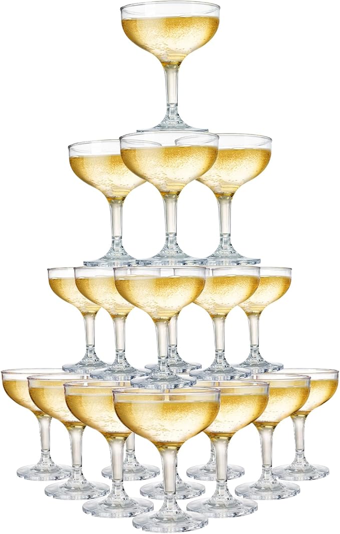 Peohud Set of 20 Coupe Cocktail Glasses, 5 Oz Small Acrylic Martini Glasses, Reusable Champagne Cups for Party, Home, Bar,...