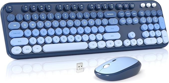 Wireless Keyboard and Mouse Combo, MOWUX Colorful Computer Full Size 2.4G Plug and Play Wireless Typewriter Keyboard and Mouse Set for Computer, Desktop, PC (Sea Blue Gradient)