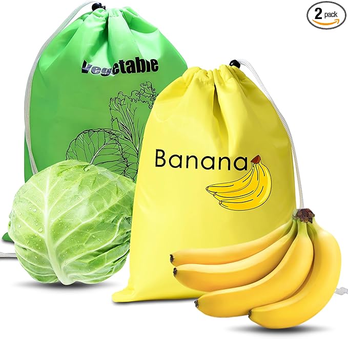 2 Pack Banana Storage Bags, Reusable Produce Saver Pouches For Fruits & Vegetables, Foil Lined Food Preserver Bags To Keep Bananas Fresh, Extend Freshness & Shelf Life in Refrigerator