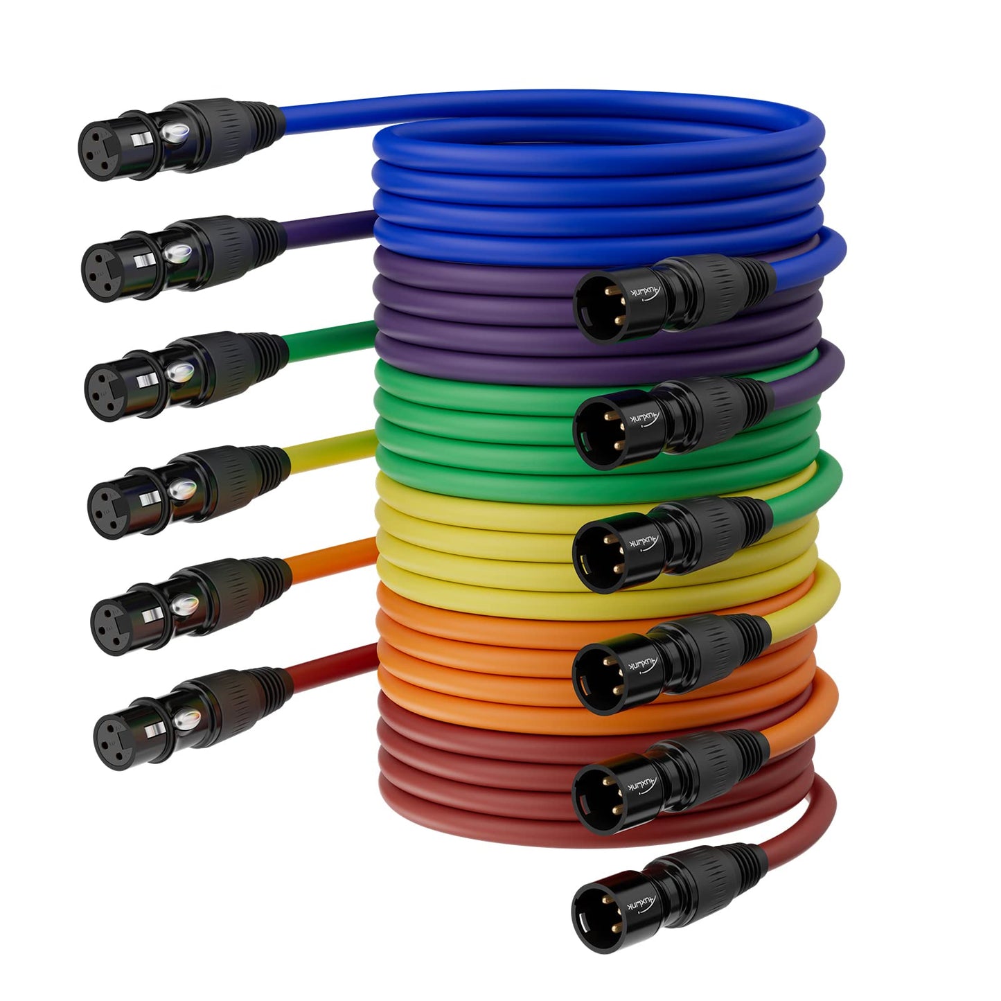 AuxLink XLR Cables 15ft 6 Pack, Microphone Cable Male to Female, XLR Speaker Cable 6 Color Gold-Plated 3-Pins for Microphone, Mi