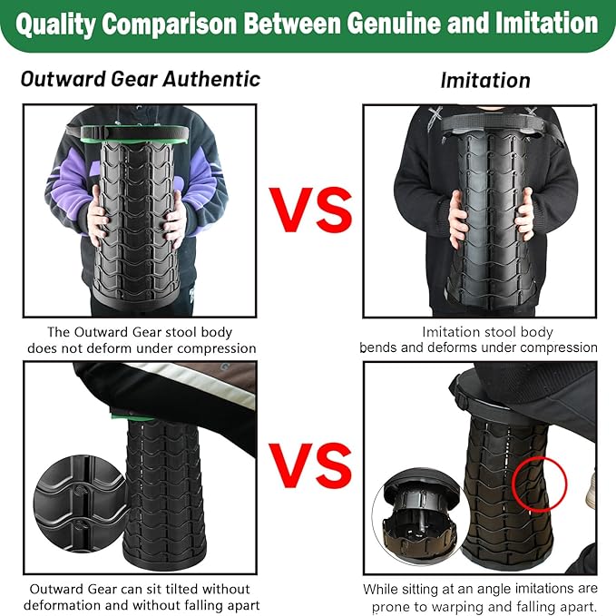 Outward Gear Collapsible Folding Stool Upgrade Heavy Duty 550lbs Load Capacity Foldable Portable Camping Stools Sturdy Retractable Telescoping Stool (Green)