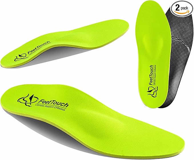 FeetTouch Strong Arch Support Orthotics for Metatarsalgia, Morton's Neuroma, Ball of Foot Pain Relief, Plantar Fasciitis, Flat Feet with Poron Heel Cushion, Unisex, Lemon Green