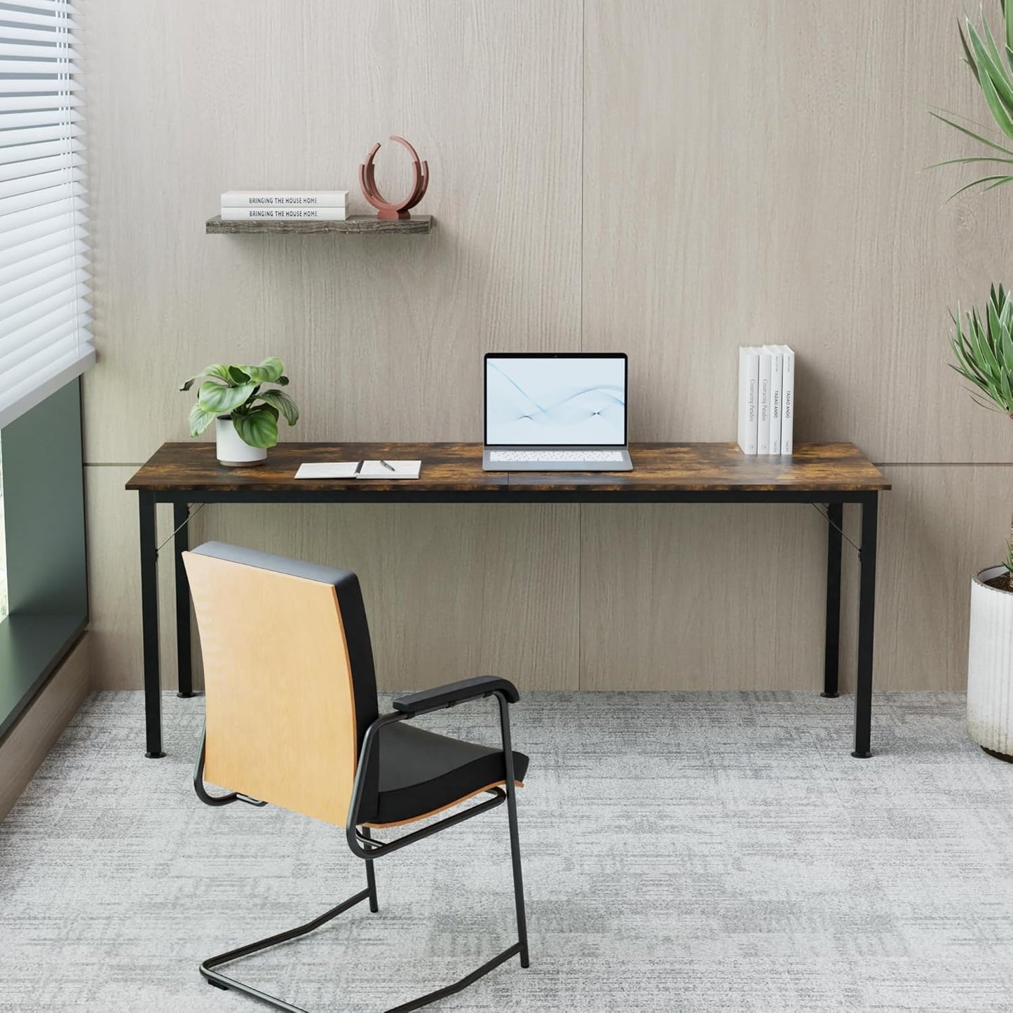 LAYIQDC 78.7 Inches Extra Long Desk,6.5ft Office Table with Flexible Configuration,Large Computer Table with Adjustable Footpads,Stable Structure,Standing Desk for 2 Person (Brown)