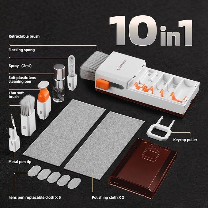 Laptop Screen Keyboard Cleaner Kit, All in 1 Electronics Cleaning Tool for MacBook iPad iPhone Pro Cell Phone, Brush Tool for Tablet, Computer, PC Monitor,TV Camera Lens with Patent, Brown