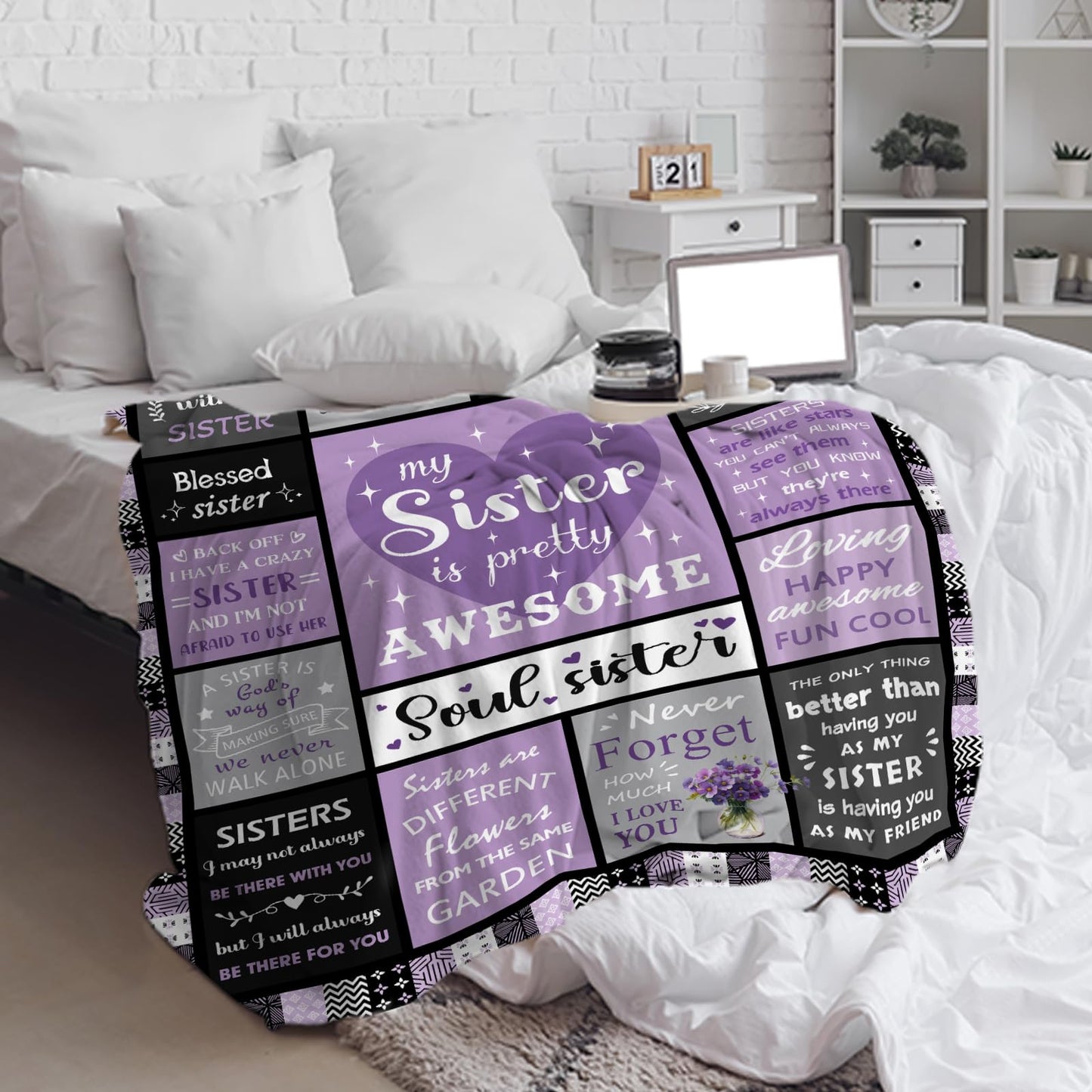 Mcurore Sister Gifts for Women Girls, Sisters Birthday Gift Ideas from Sis, Christmas/Birthday Gifts for Sisters Throw Blanket 60"x50"